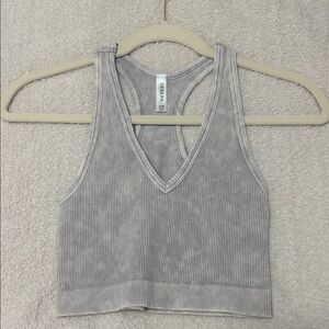 Zara Heather Gray Ribbed V-Neck Crop Top